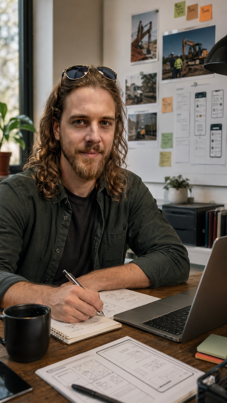 Maxwell Toms casually professional AI builder portrait in an office